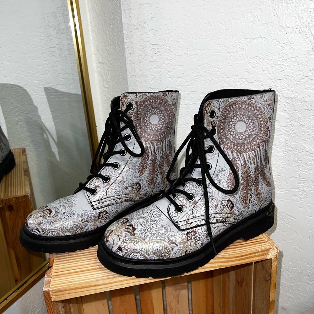 Unisex “ Yes We Vibe “ Hippie Boho Combat Boots